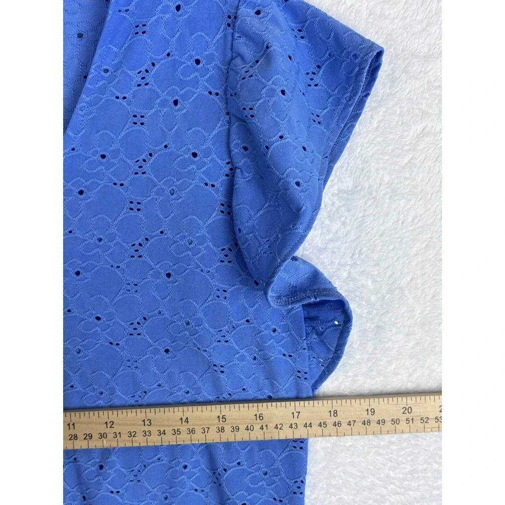 MICHAEL KORS Women's Blue Floral Embroidered V-Neck‎ Top Size M